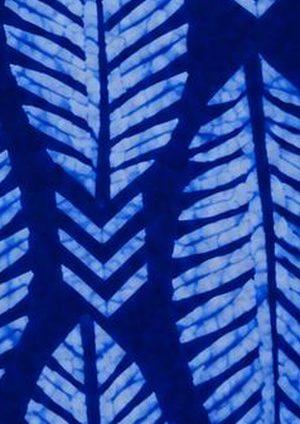 Close crop of cobalt adire feather print